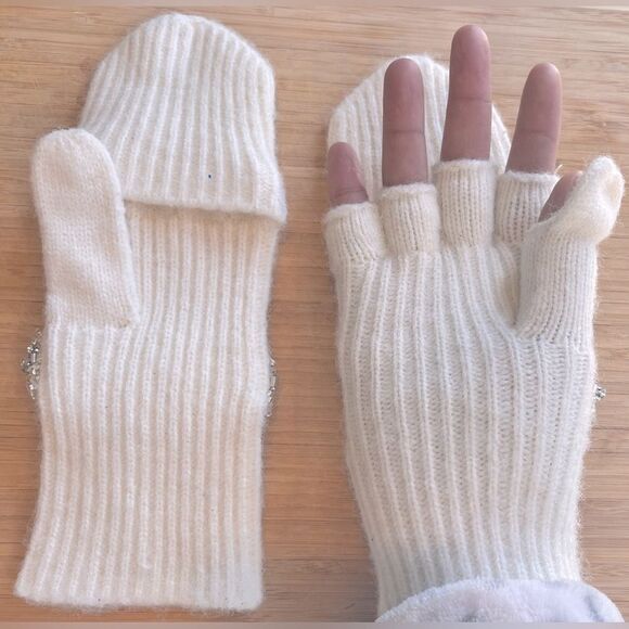 Anthropologie Mittens Fliptop Fingerless Gloves with CZ Crystals One Size - Picture 4 of 6